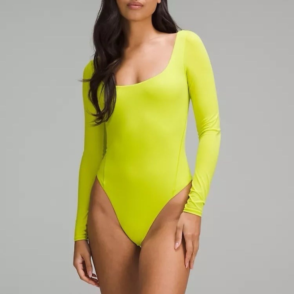 Lululemon Wundermost Ultra-Soft Nulu Square-Neck Long-Sleeve Bodysuit, Size Med